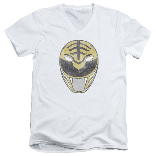 Power Rangers White Ranger Mask Mens Slim Fit V-Neck T Shirt White