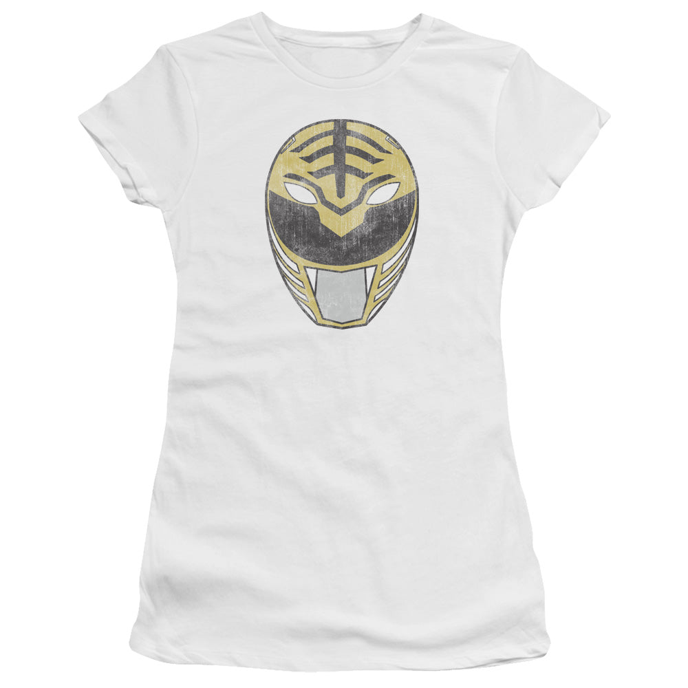 Power Rangers White Ranger Mask Junior Sheer Cap Sleeve Womens T Shirt White