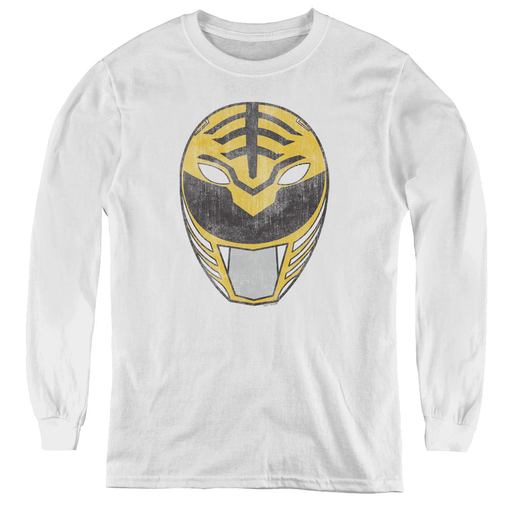 Power Rangers White Ranger Mask Long Sleeve Kids Youth T Shirt White