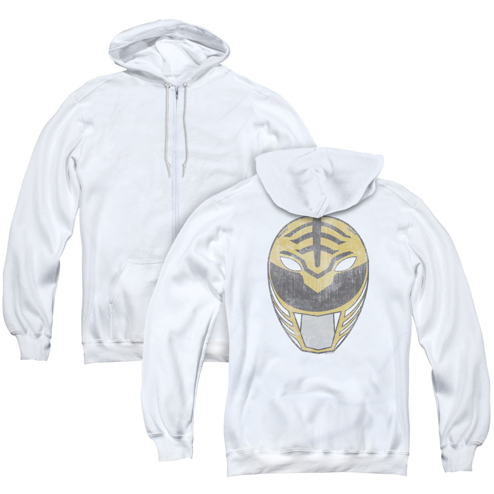 Power Rangers White Ranger Mask Back Print Zipper Mens Hoodie White