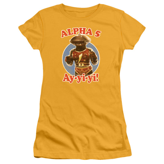 Power Rangers Alpha 5 Junior Sheer Cap Sleeve Womens T Shirt Gold