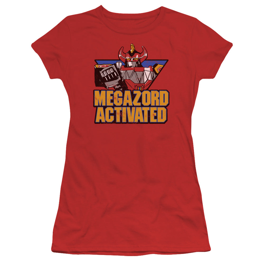 Power Rangers Megazord Activated Junior Sheer Cap Sleeve Womens T Shirt Red