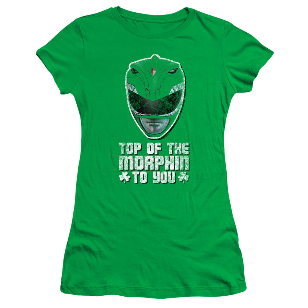 Power Rangers Top Of The Morphin To You Junior Sheer Cap Sleeve Womens T Shirt Kelly Green