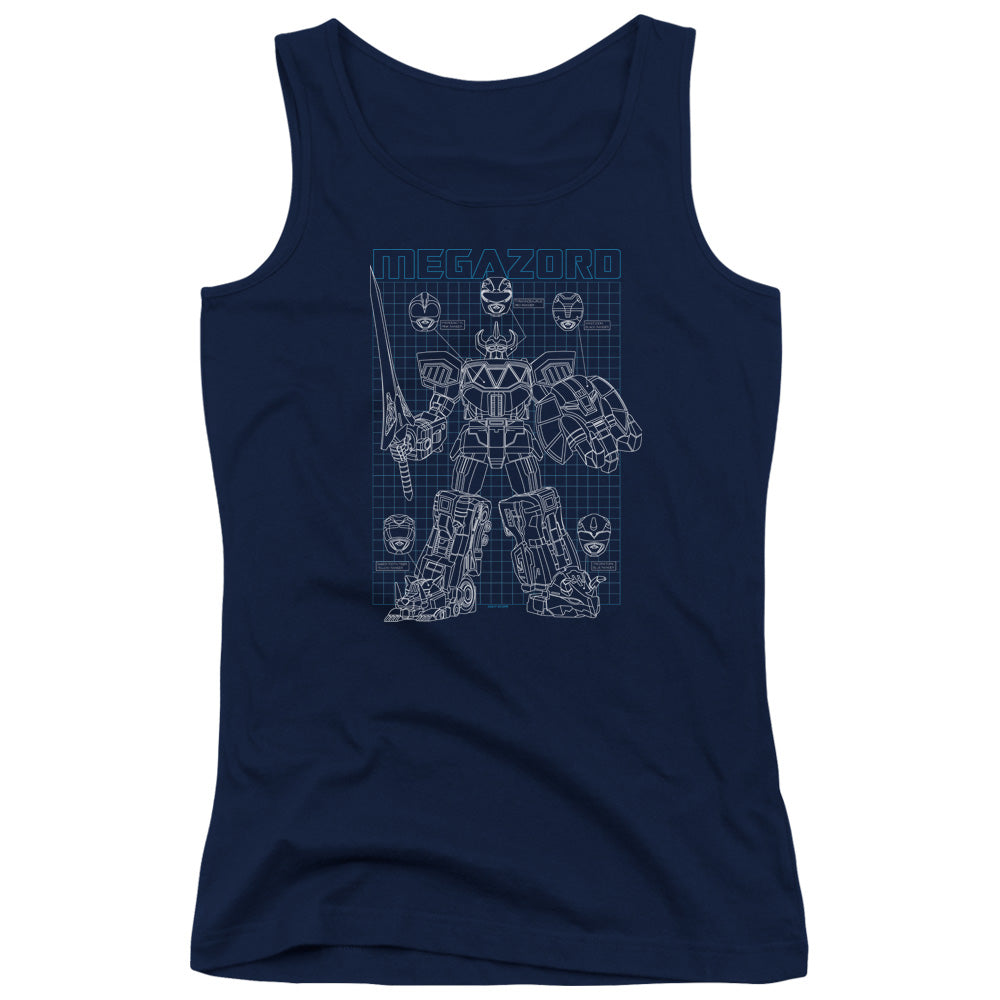 Power Rangers Mega Plans Womens Tank Top Shirt Navy Blue