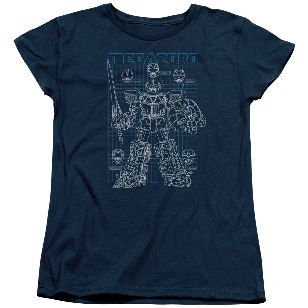 Power Rangers Mega Plans Womens T Shirt Navy Blue