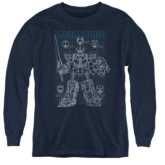 Power Rangers Mega Plans Long Sleeve Kids Youth T Shirt Navy Blue