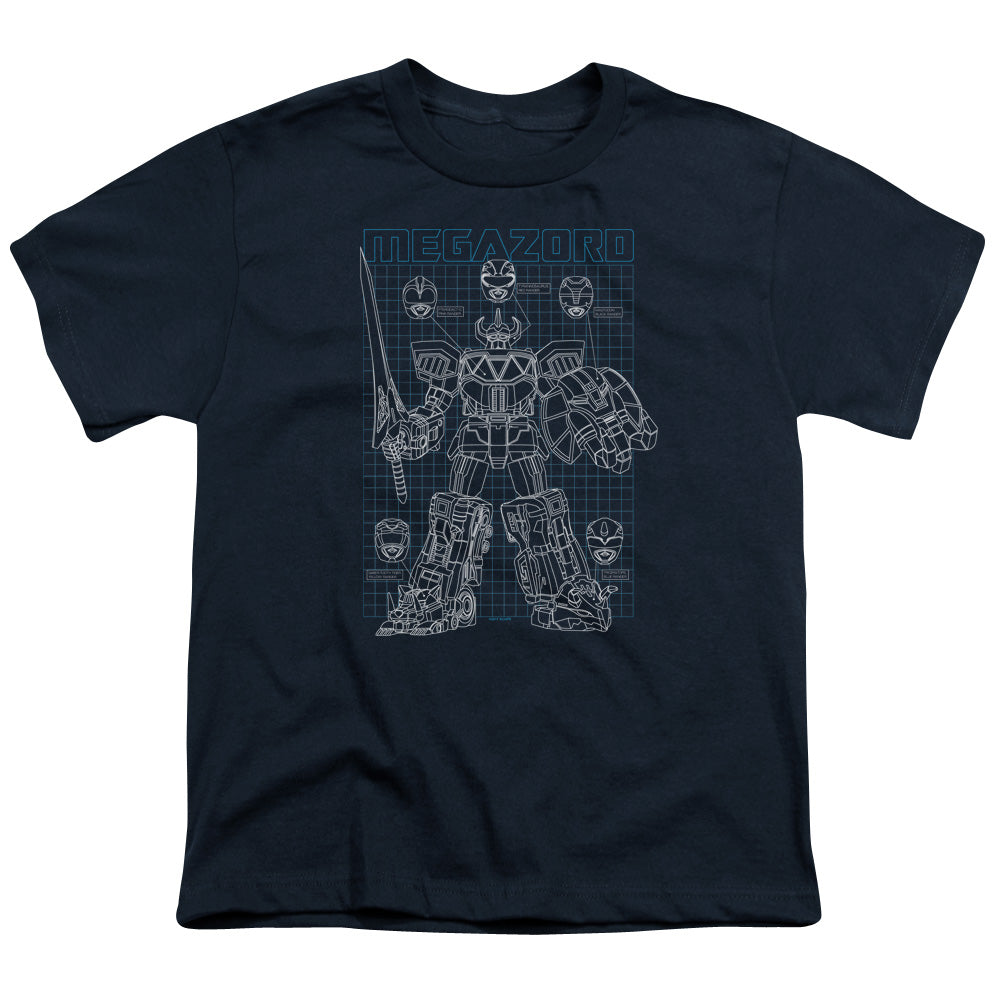 Power Rangers Mega Plans Kids Youth T Shirt Navy Blue