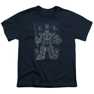 Power Rangers Mega Plans Kids Youth T Shirt Navy Blue