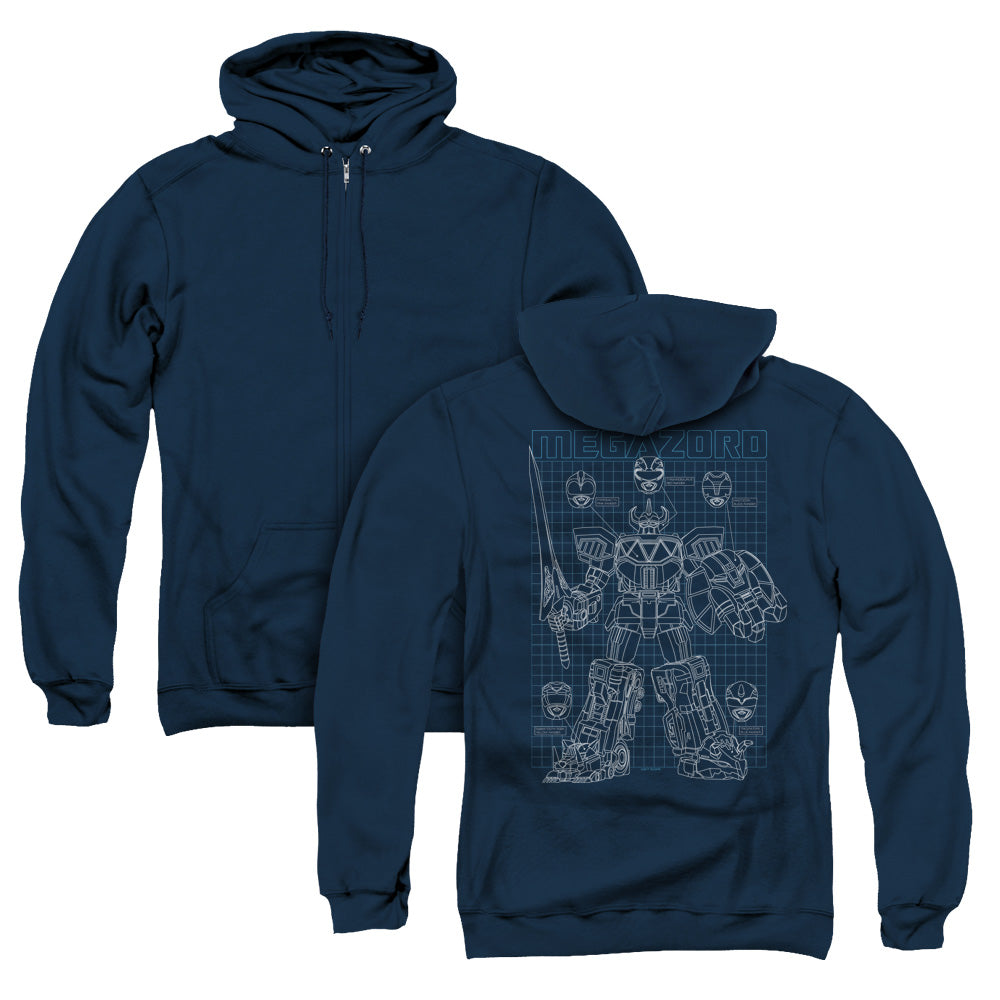 Power Rangers Mega Plans Back Print Zipper Mens Hoodie Navy Blue