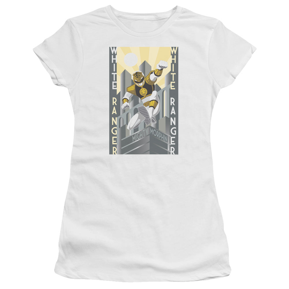 Power Rangers White Ranger Duo Junior Sheer Cap Sleeve Womens T Shirt White