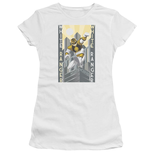 Power Rangers White Ranger Duo Junior Sheer Cap Sleeve Womens T Shirt White