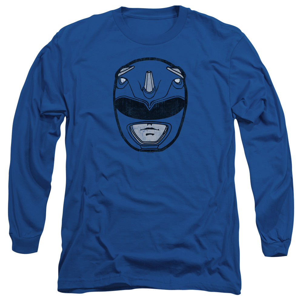 Power Rangers Blue Ranger Mask Mens Long Sleeve Shirt Royal Blue