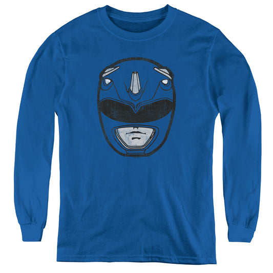 Power Rangers Blue Ranger Mask Long Sleeve Kids Youth T Shirt Royal Blue