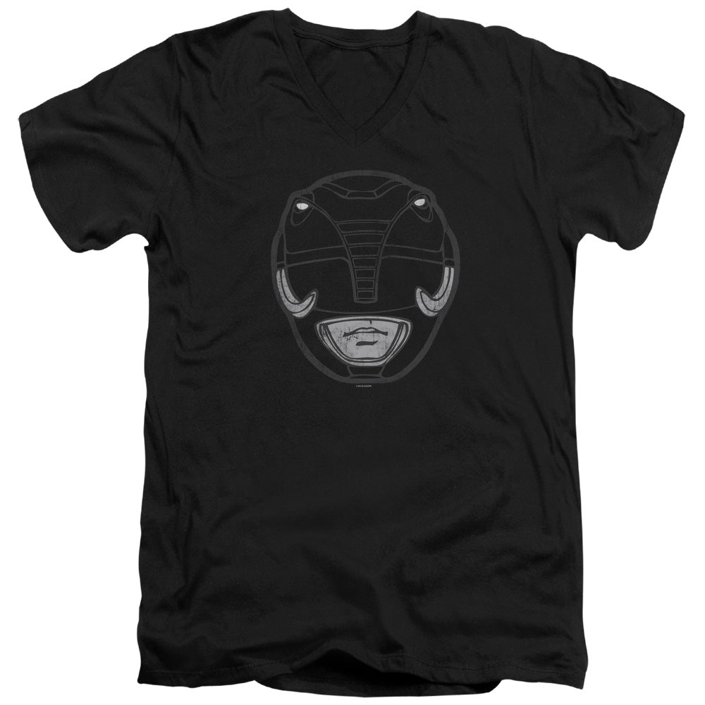 Power Rangers Black Ranger Mask Mens Slim Fit V-Neck T Shirt Black