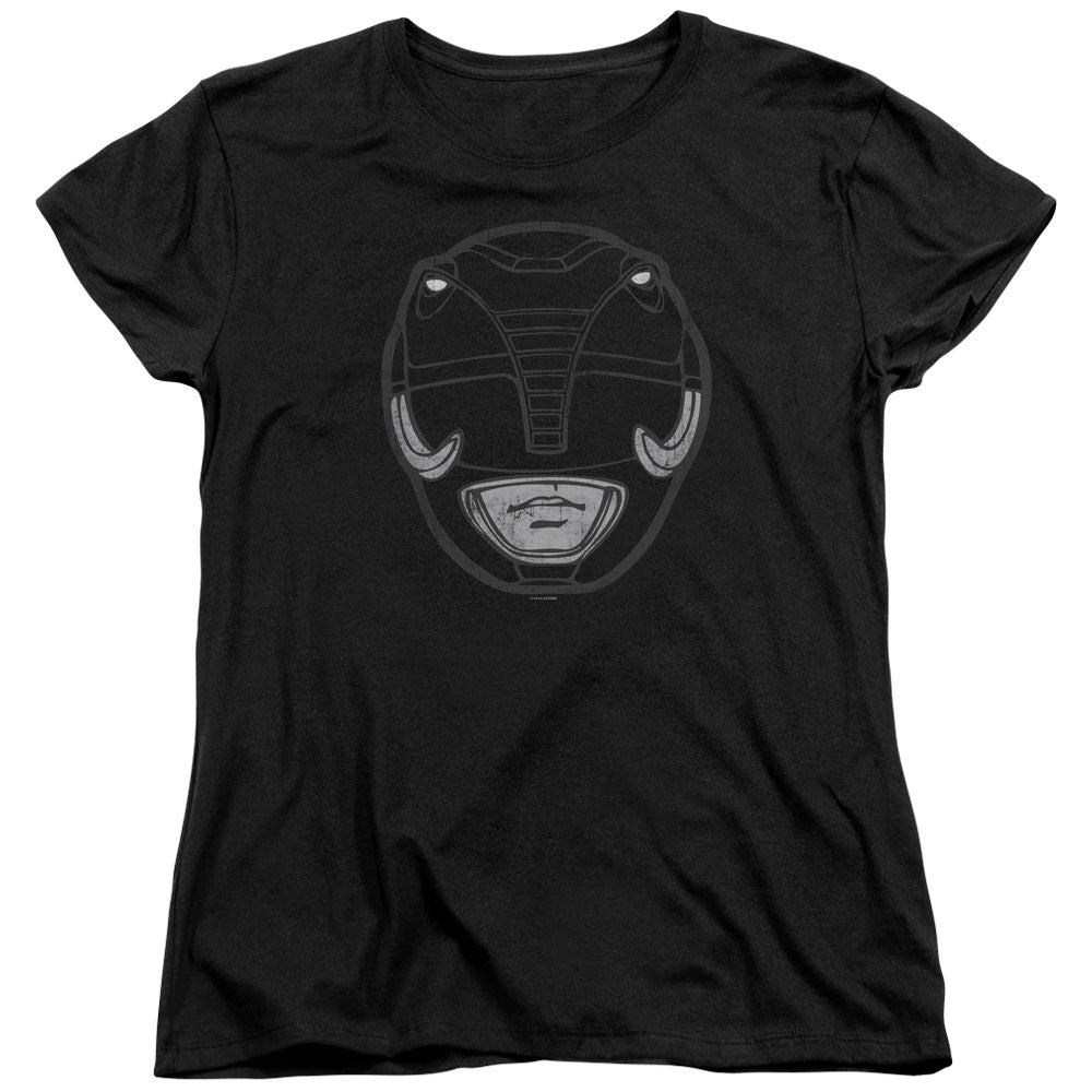 Power Rangers Black Ranger Mask Womens T Shirt Black
