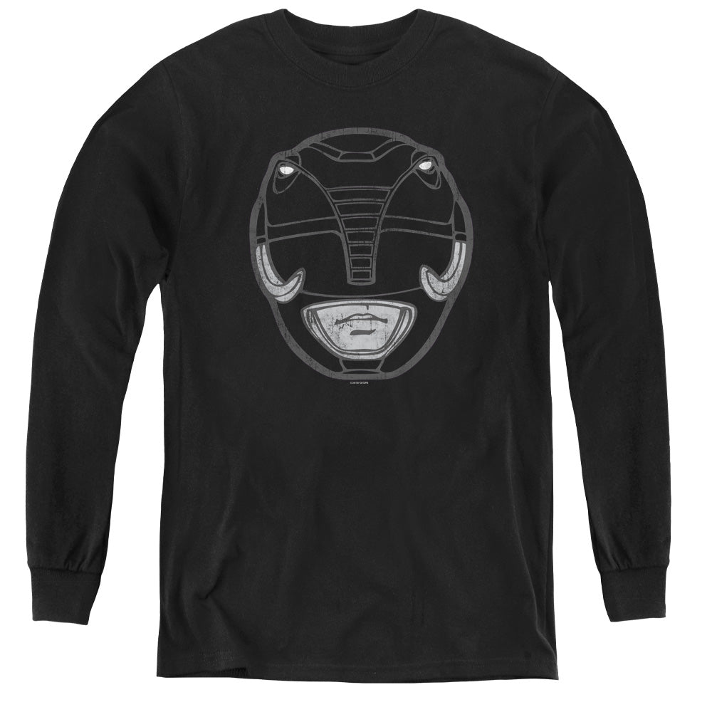 Power Rangers Black Ranger Mask Long Sleeve Kids Youth T Shirt Black