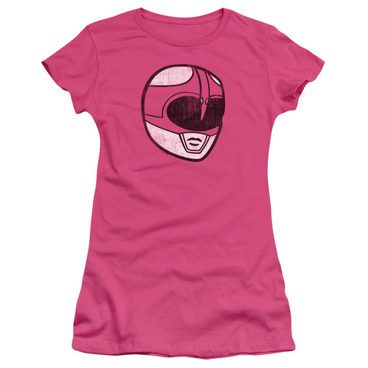 Power Rangers Pink Ranger Mask Junior Sheer Cap Sleeve Womens T Shirt Hot Pink