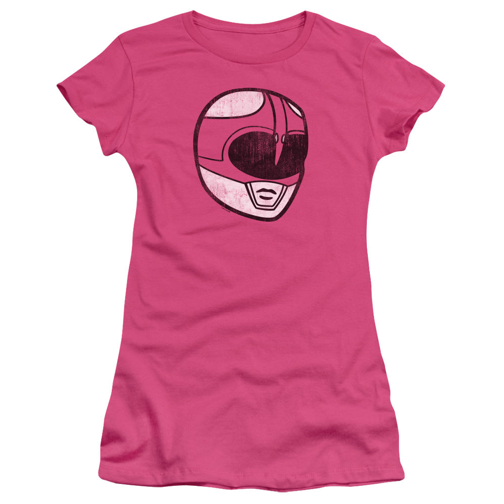Power Rangers Pink Ranger Mask Junior Sheer Cap Sleeve Womens T Shirt Hot Pink