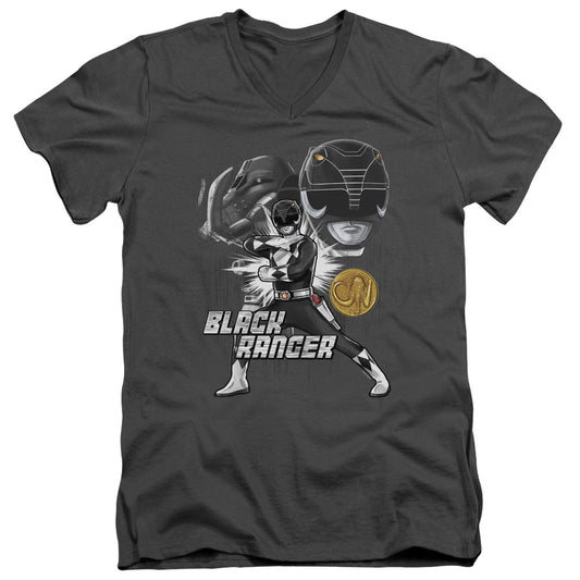 Power Rangers Black Ranger Mens Slim Fit V-Neck T Shirt Charcoal