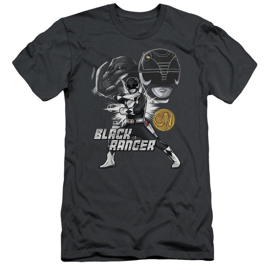 Power Rangers Black Ranger Slim Fit Mens T Shirt Charcoal