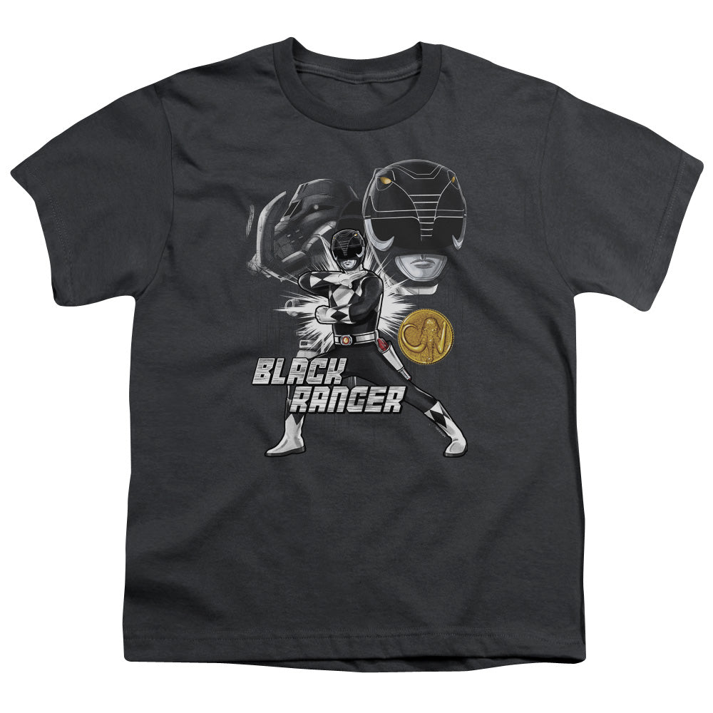 Power Rangers Black Ranger Kids Youth T Shirt Charcoal