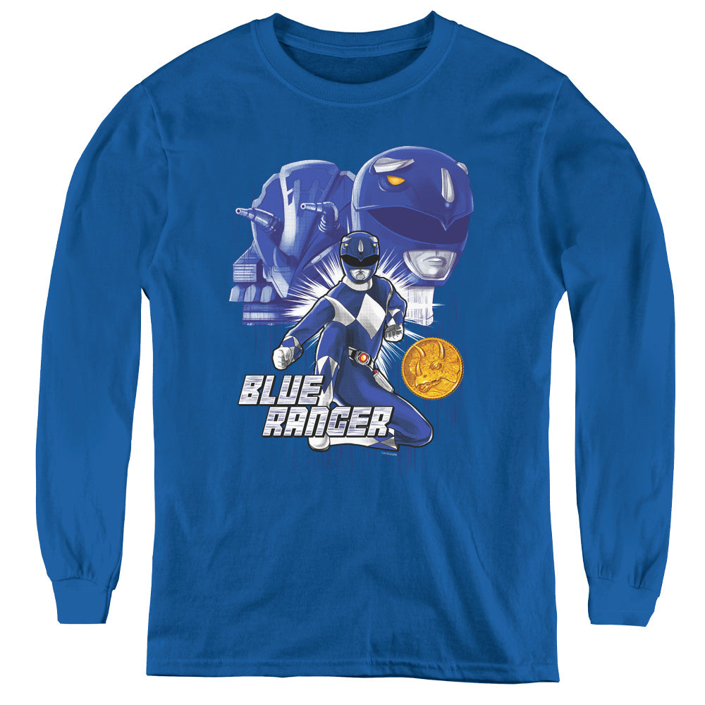 Power Rangers Blue Ranger Long Sleeve Kids Youth T Shirt Royal Blue