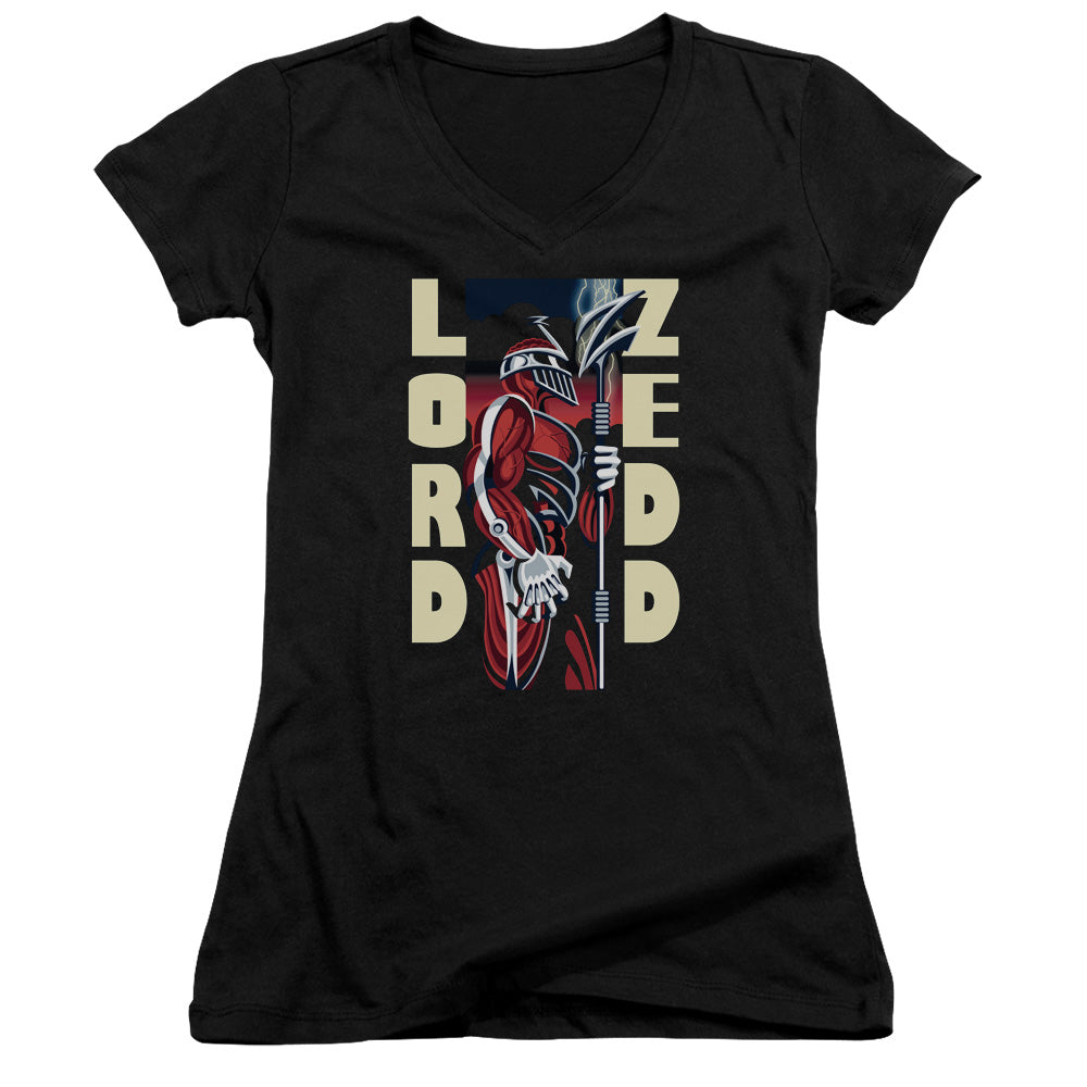 Power Rangers Zedd Deco Junior Sheer Cap Sleeve V-Neck Womens T Shirt Black