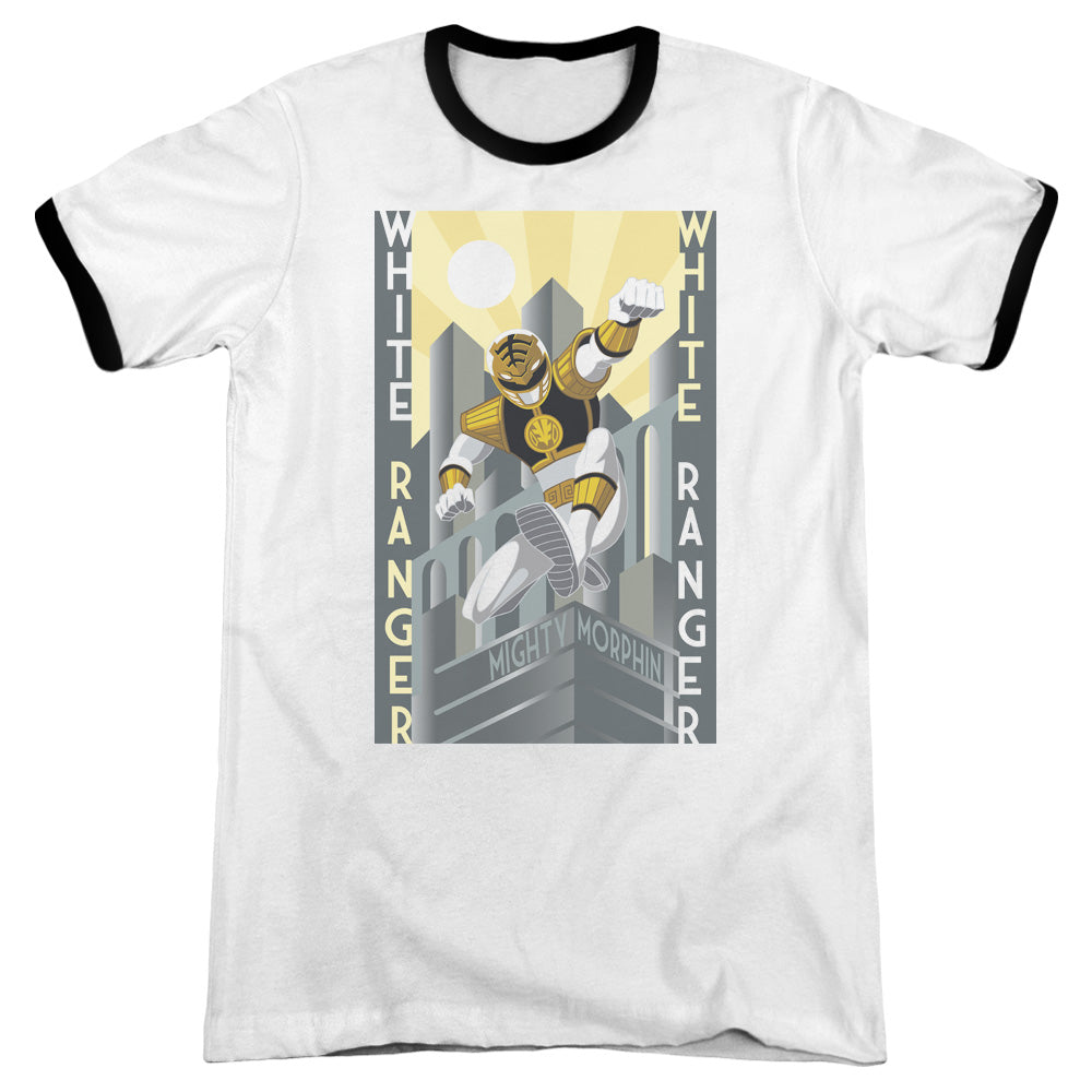 Power Rangers White Ranger Deco Heather Ringer Mens T Shirt White