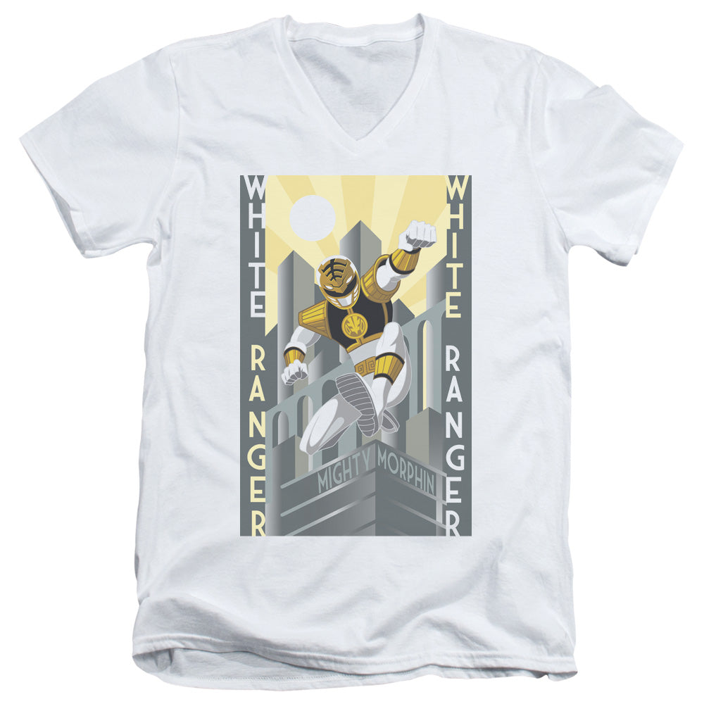 Power Rangers White Ranger Deco Mens Slim Fit V-Neck T Shirt White