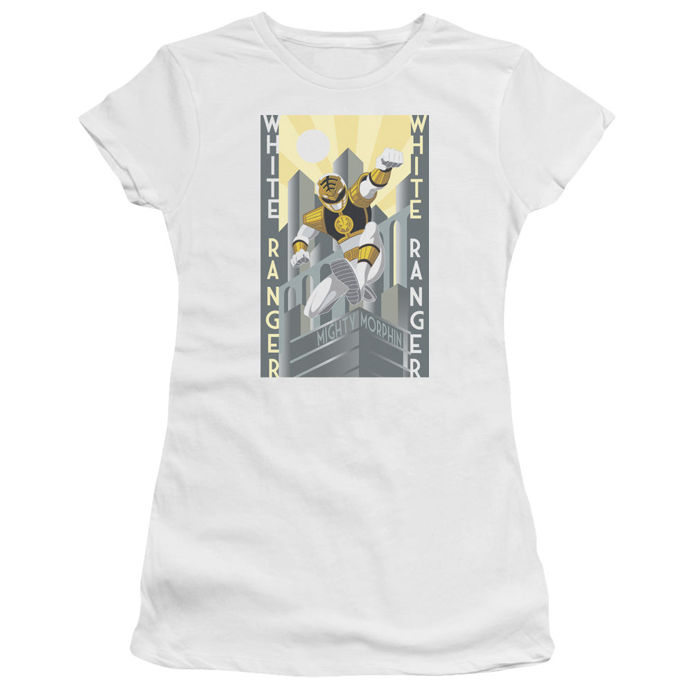 Power Rangers White Ranger Deco Junior Sheer Cap Sleeve Womens T Shirt White