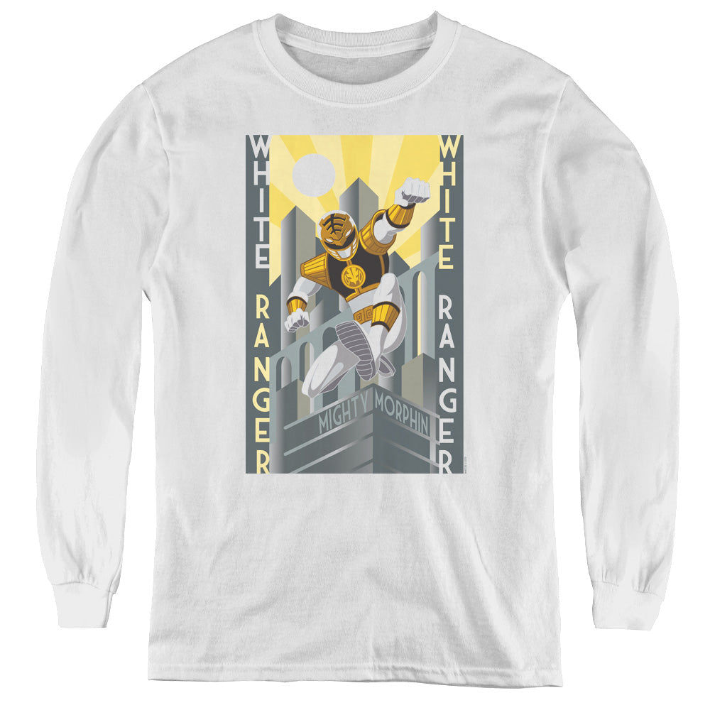 Power Rangers White Ranger Deco Long Sleeve Kids Youth T Shirt White