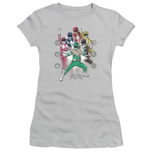 Power Rangers Ranger Manga Junior Sheer Cap Sleeve Womens T Shirt Silver