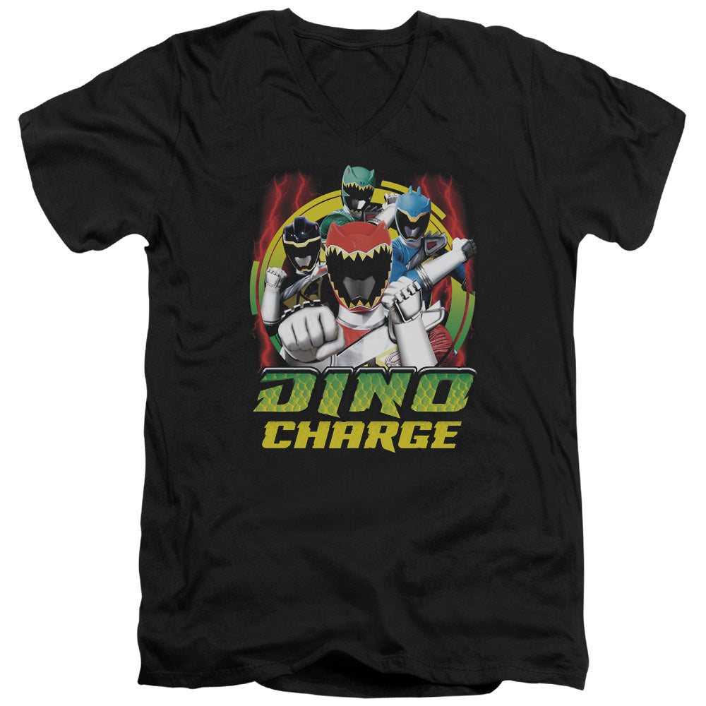 Power Rangers Dino Lightning Mens Slim Fit V-Neck T Shirt Black