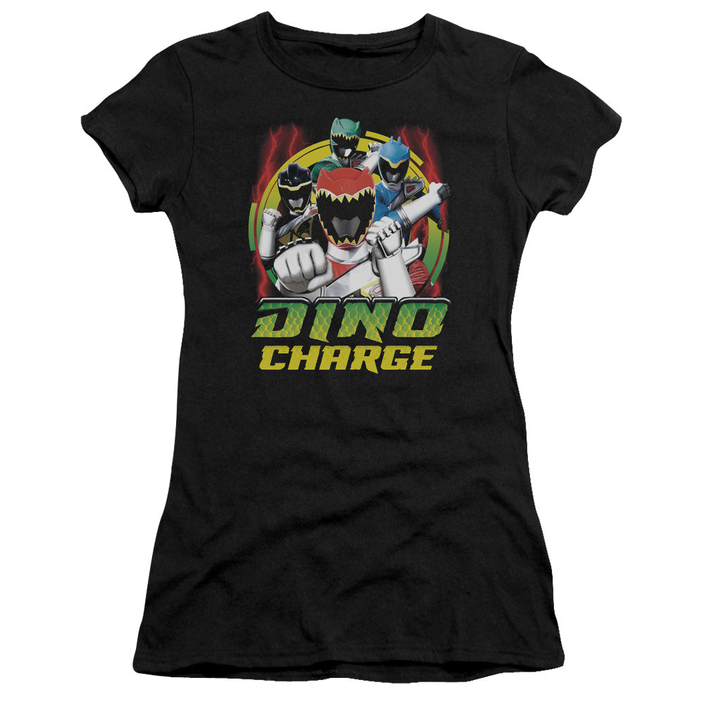 Power Rangers Dino Lightning Junior Sheer Cap Sleeve Womens T Shirt Black