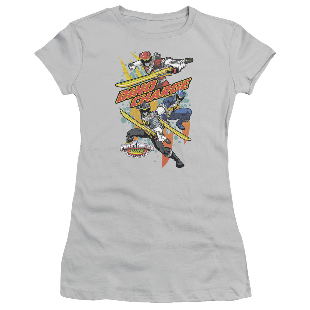 Power Rangers Swords Out Junior Sheer Cap Sleeve Womens T Shirt Silver