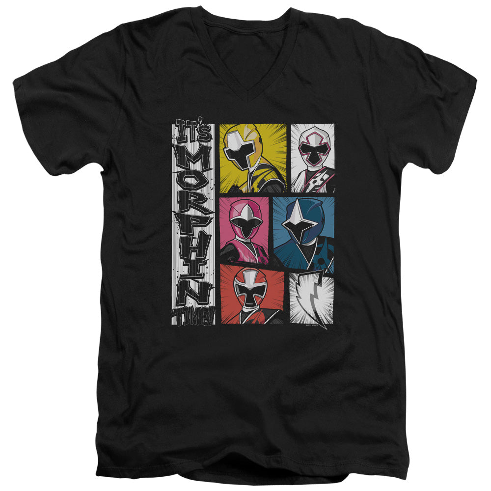 Power Rangers Its Morphin Time Mens Slim Fit V-Neck T Shirt Black