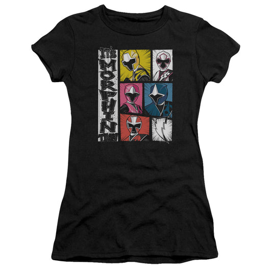 Power Rangers Its Morphin Time Junior Sheer Cap Sleeve Womens T Shirt Black