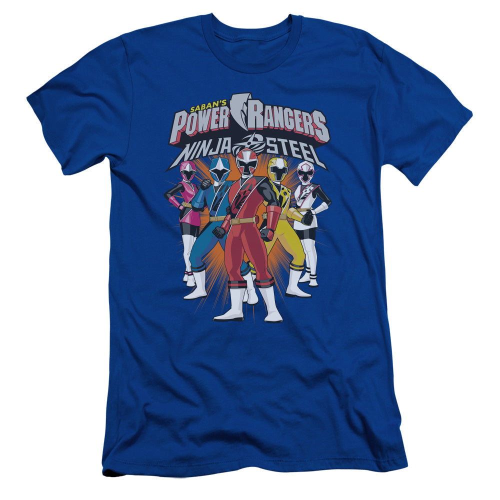 Power Rangers Team Lineup Premium Bella Canvas Slim Fit Mens T Shirt Royal Blue