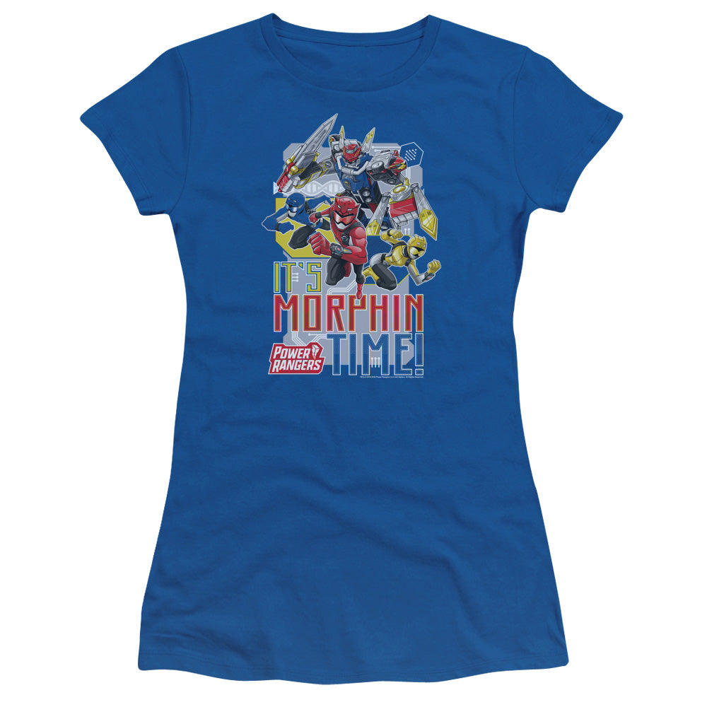 Power Rangers Morphin Time Junior Sheer Cap Sleeve Womens T Shirt Royal Blue