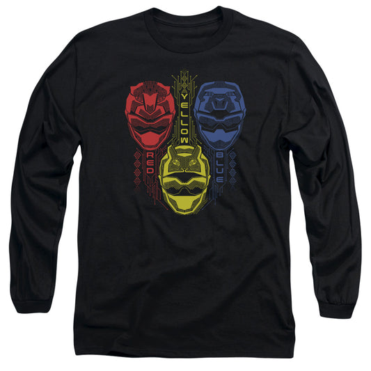 Power Rangers Red Yellow Blue Mens Long Sleeve Shirt Black