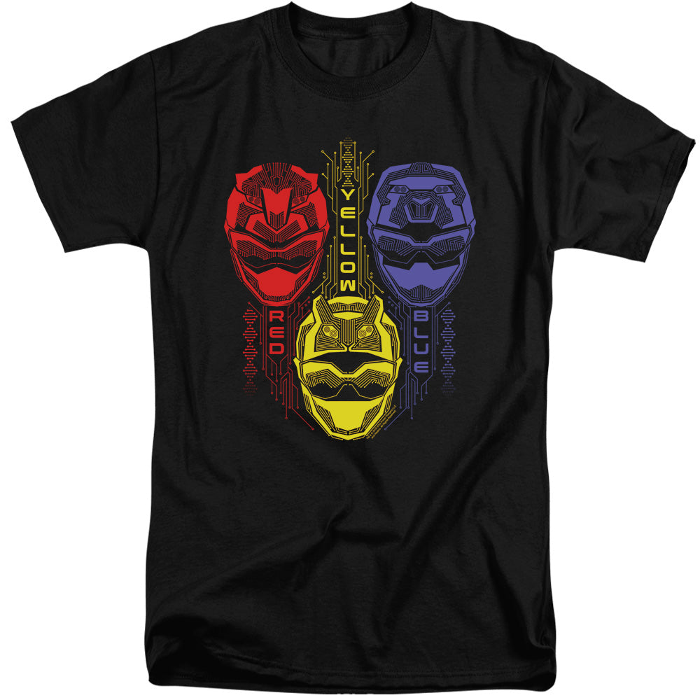 Power Rangers Red Yellow Blue Mens Tall T Shirt Black