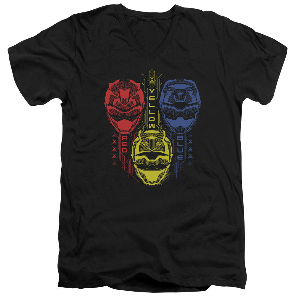 Power Rangers Red Yellow Blue Mens Slim Fit V-Neck T Shirt Black