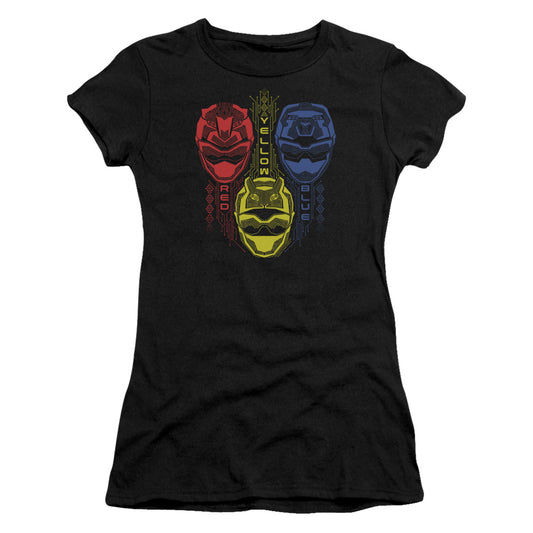 Power Rangers Red Yellow Blue Junior Sheer Cap Sleeve Womens T Shirt Black