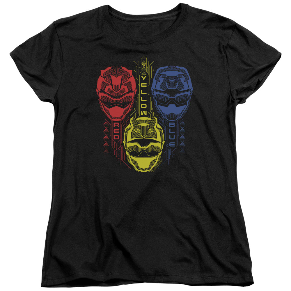 Power Rangers Red Yellow Blue Womens T Shirt Black