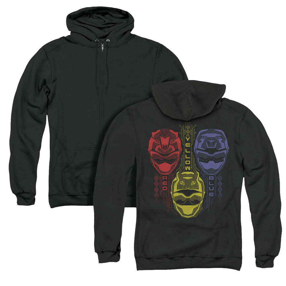 Power Rangers Red Yellow Blue Back Print Zipper Mens Hoodie Black