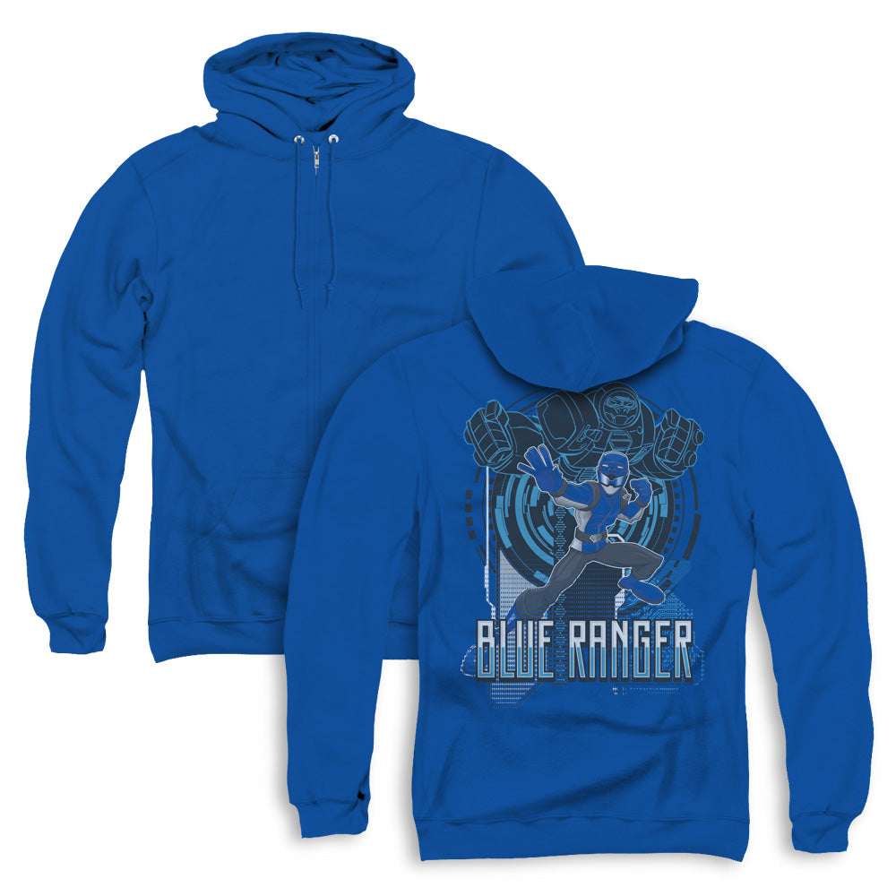 Power Rangers Blue Ranger Back Print Zipper Mens Hoodie Royal