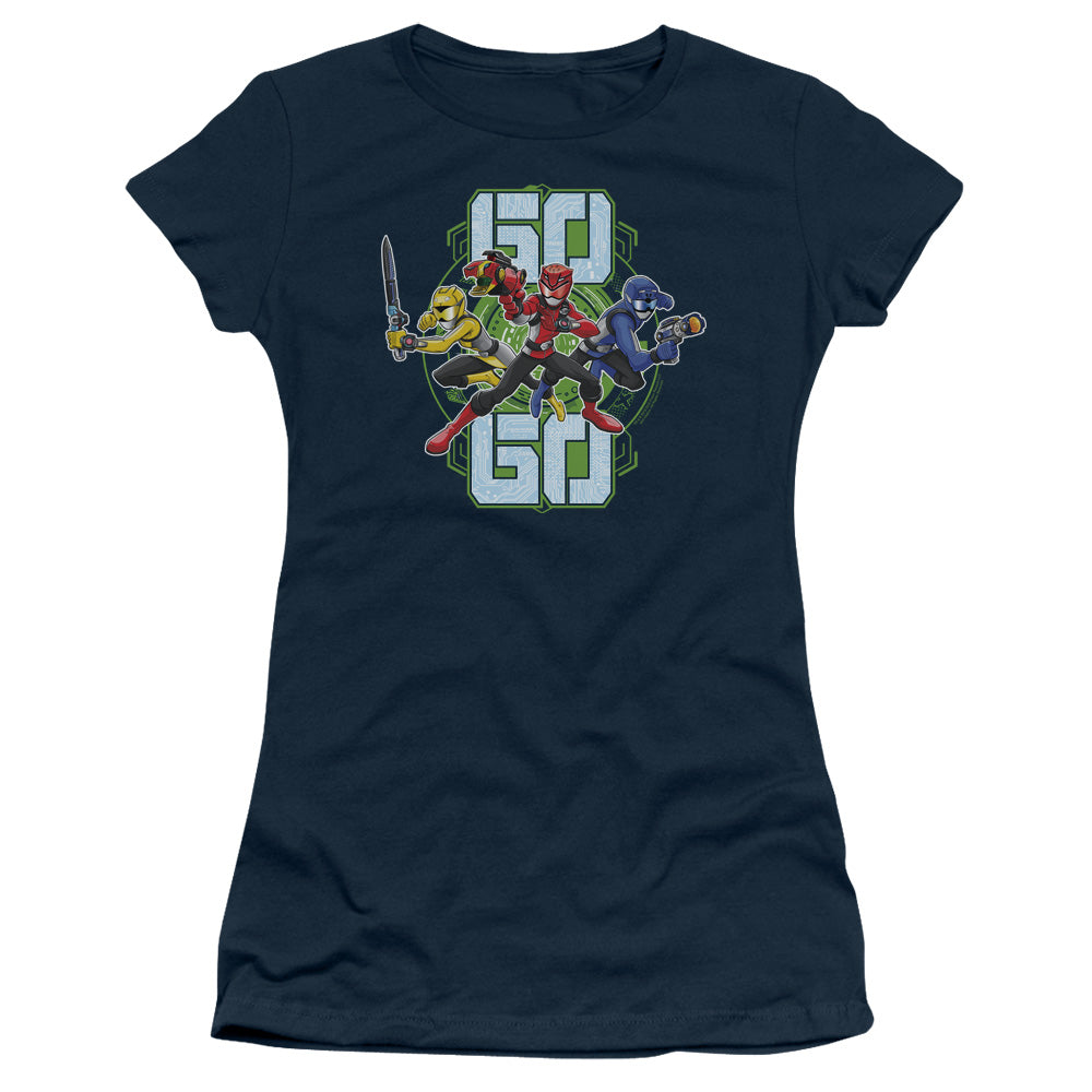 Power Rangers Go Go Junior Sheer Cap Sleeve Womens T Shirt Navy Blue