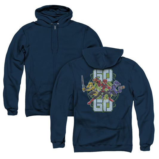 Power Rangers Go Go Back Print Zipper Mens Hoodie Navy Blue