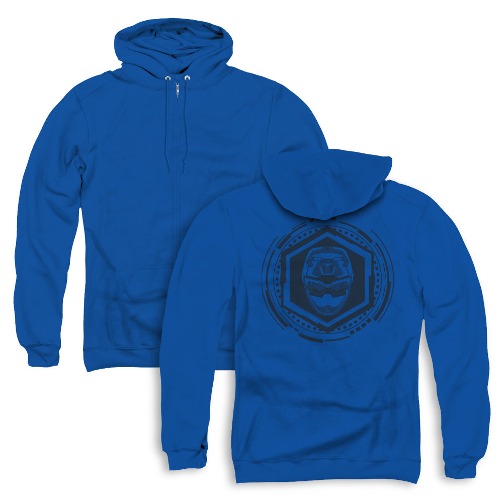 Power Rangers Blue Ranger Back Print Zipper Mens Hoodie Royal Blue