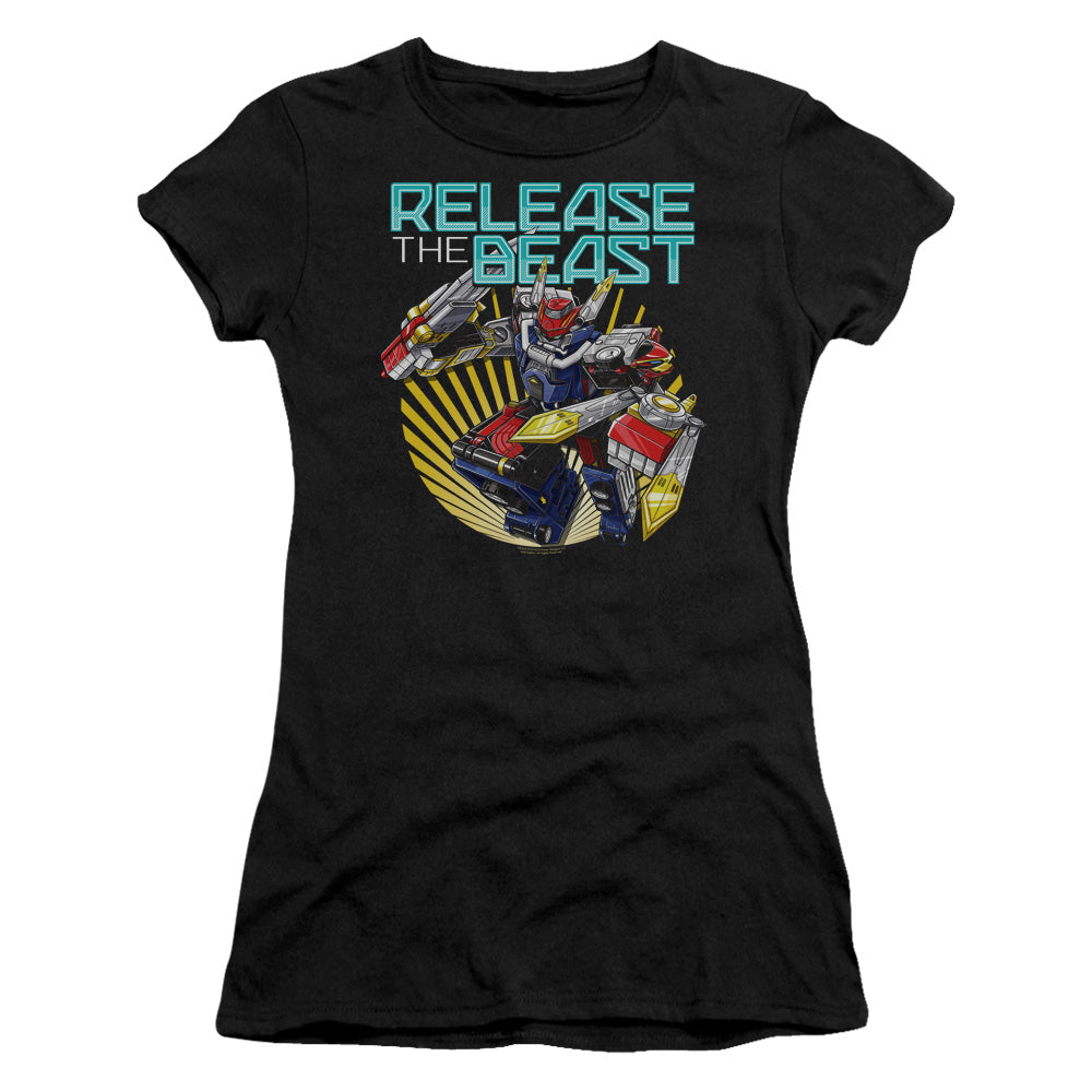 Power Rangers Beast Release Junior Sheer Cap Sleeve Womens T Shirt Black